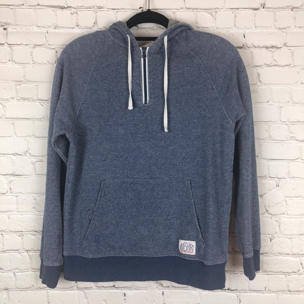 Vive Shirt Hoodie Sweatshirt Blue Front Pocket Sm